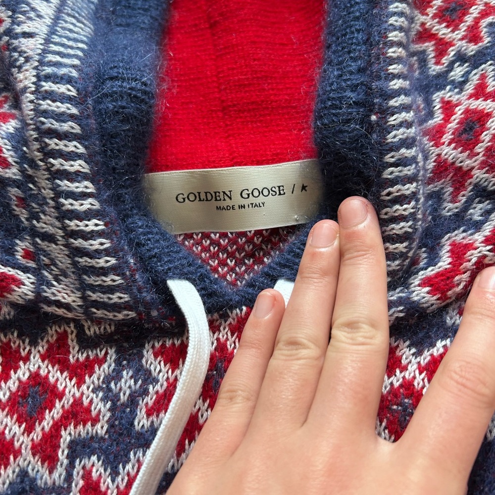 Golden Goose Red, White and Blue Wool Mohair Hooded Sweater.  Like New!